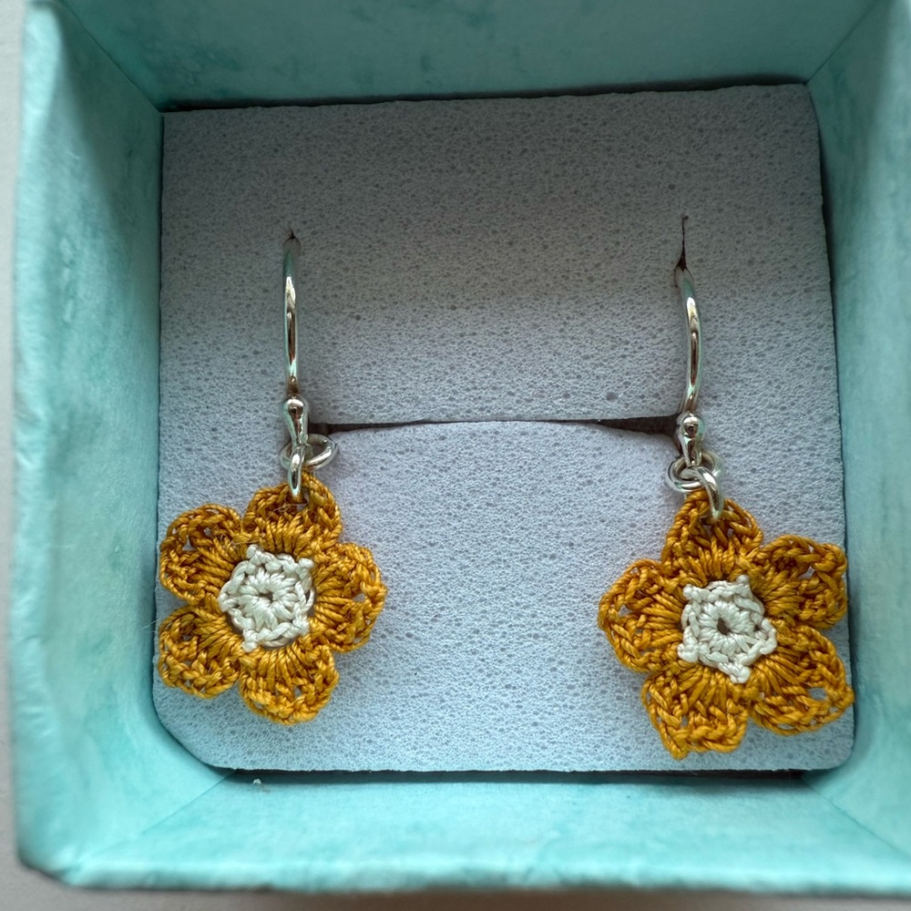 Sterling Silver Crochet Dangle Flower Earrings